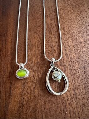 Lia Sophia Silver Teardrop Necklace with Lime Green Accent and Silver Pendant